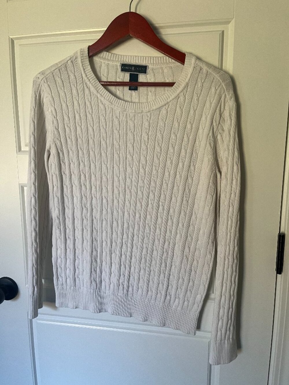 Karen Scott White Cable Knit Crewneck Sweater